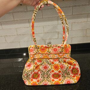 Vera Bradley Retired Folkloric Alice Bag Floral Pink Green Excellent Condition